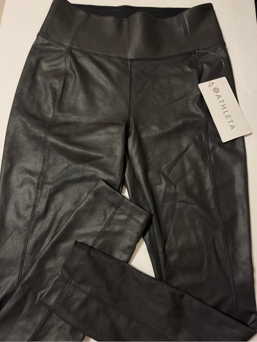 NWT Athleta Delancey Gleam Tight Black Faux Leather Leggings S New